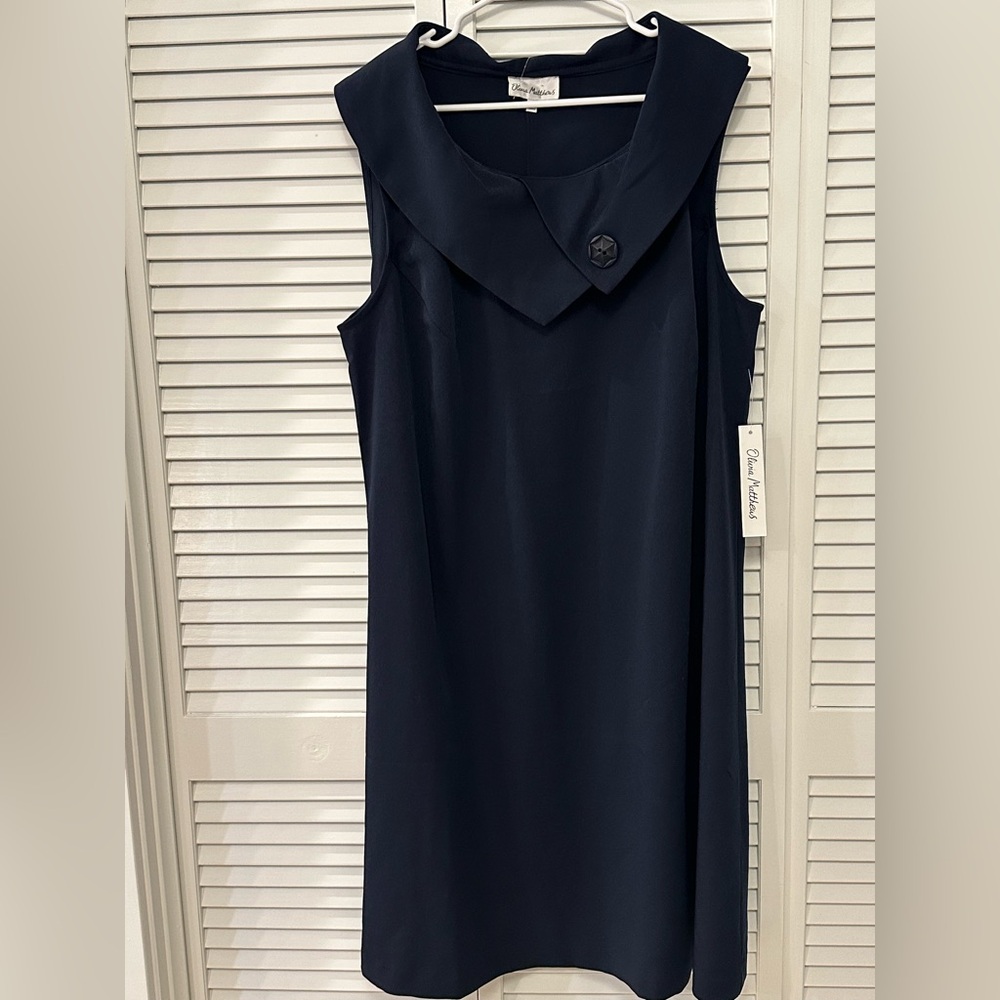 Olivia Matthews Navy Sleeveless Mini Dress with Wide Folded Collar